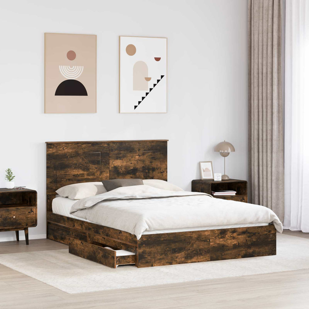 Cama con almacenamiento con cabecera Roble ahumado 160 x 200 cm