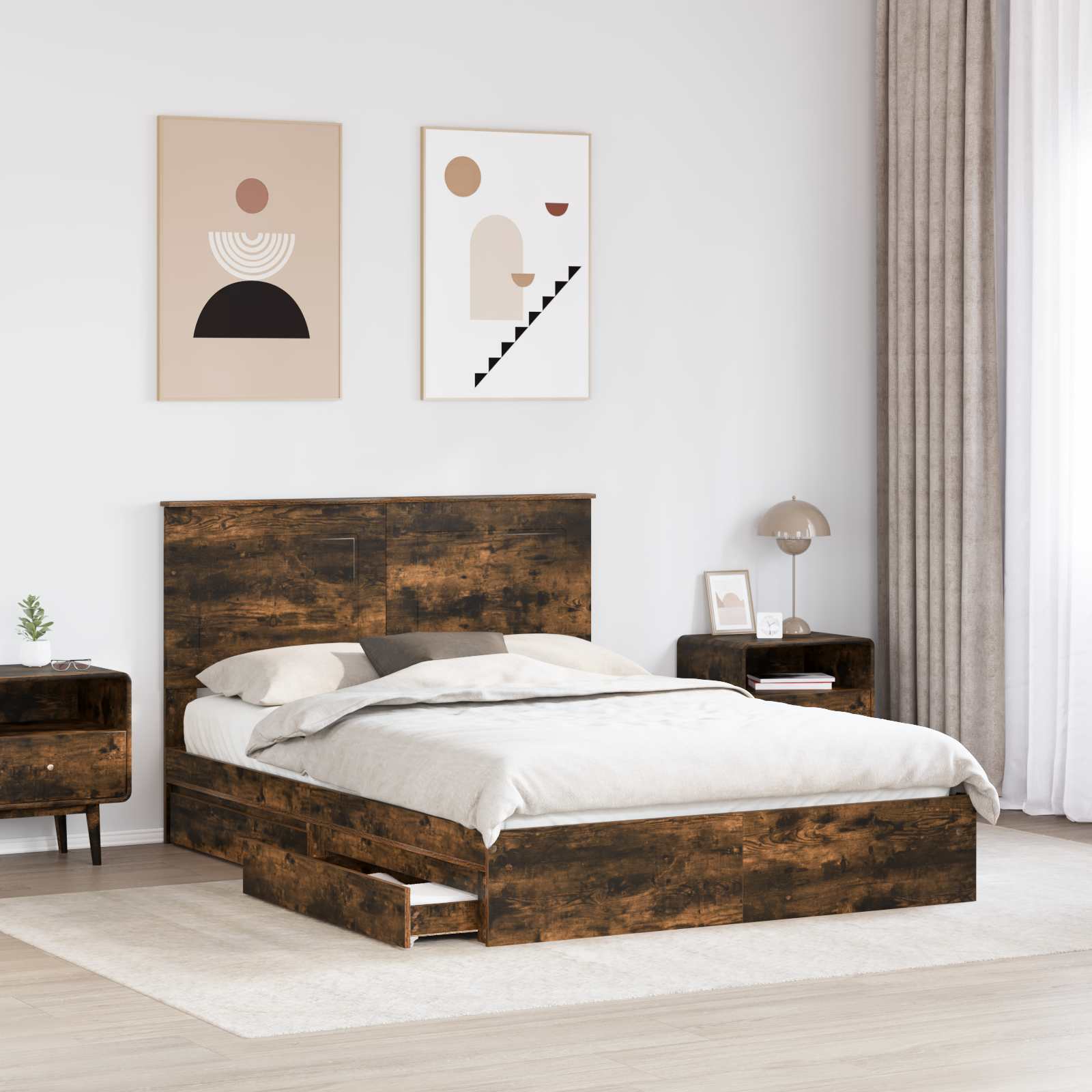 Cama con almacenamiento con cabecera Roble ahumado 160 x 200 cm