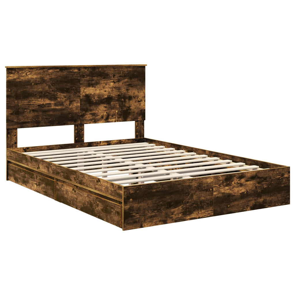 Cama con almacenamiento con cabecera Roble ahumado 160 x 200 cm