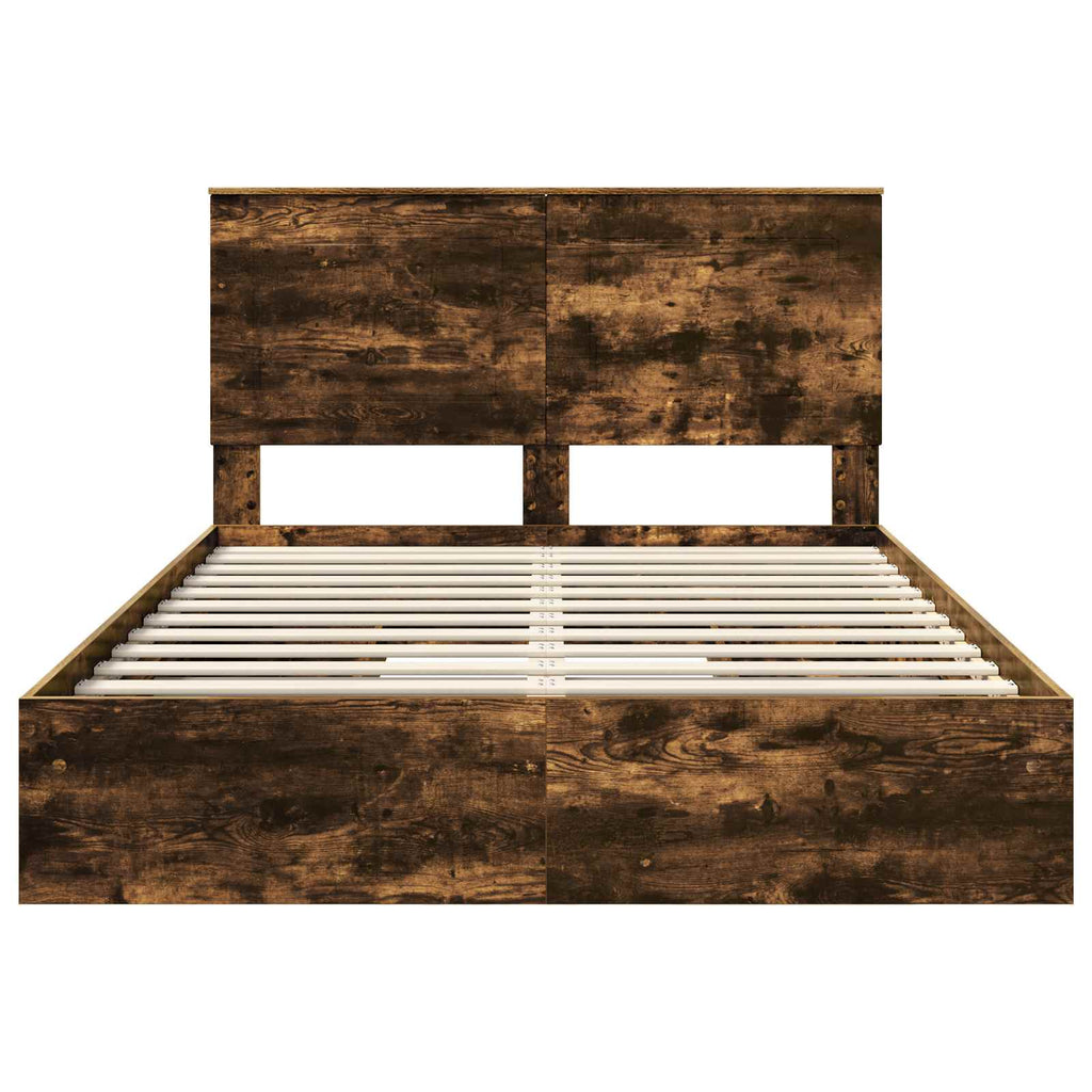 Cama con almacenamiento con cabecera Roble ahumado 160 x 200 cm