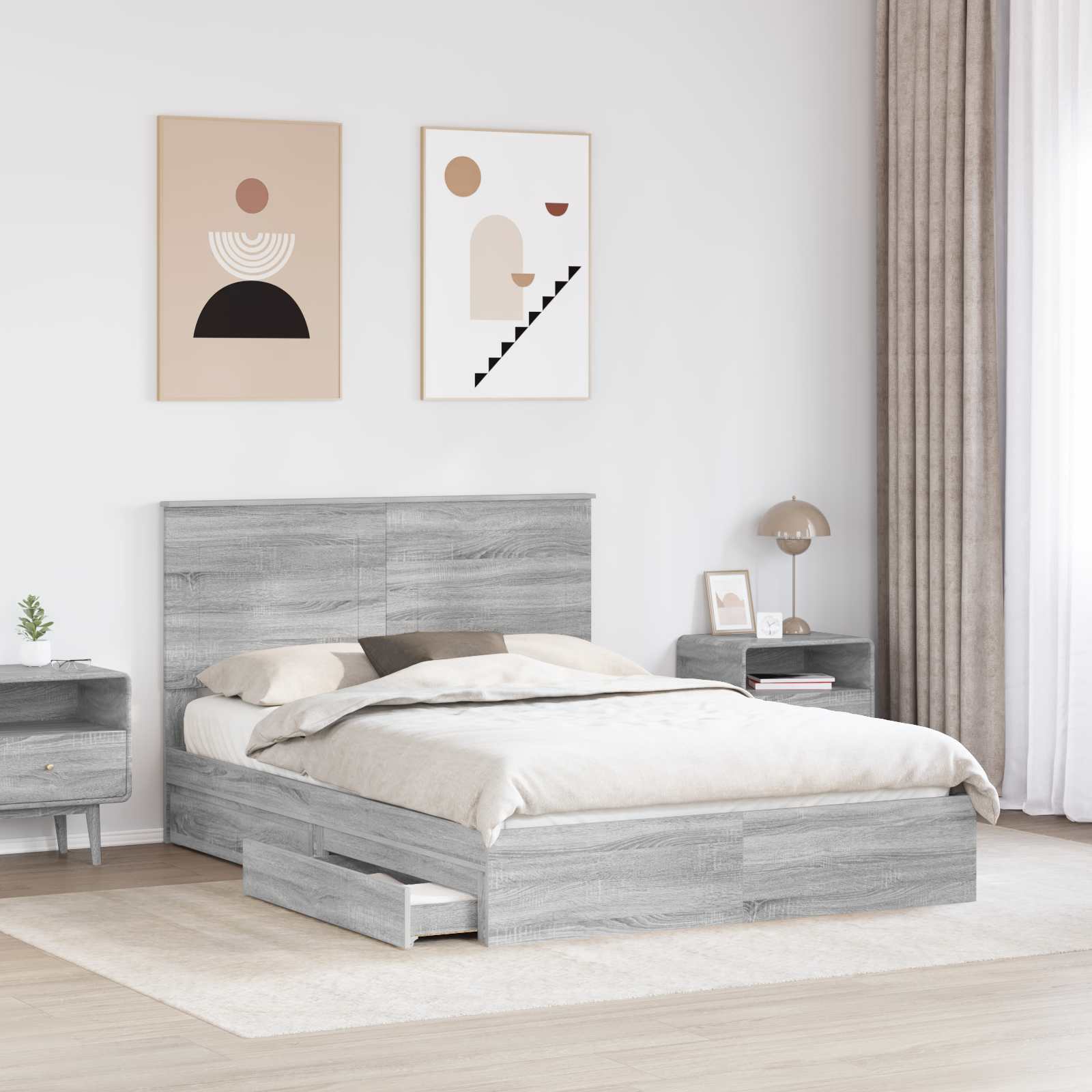 Cama con almacenamiento con cabecera Gris Sonoma 160 x 200 cm