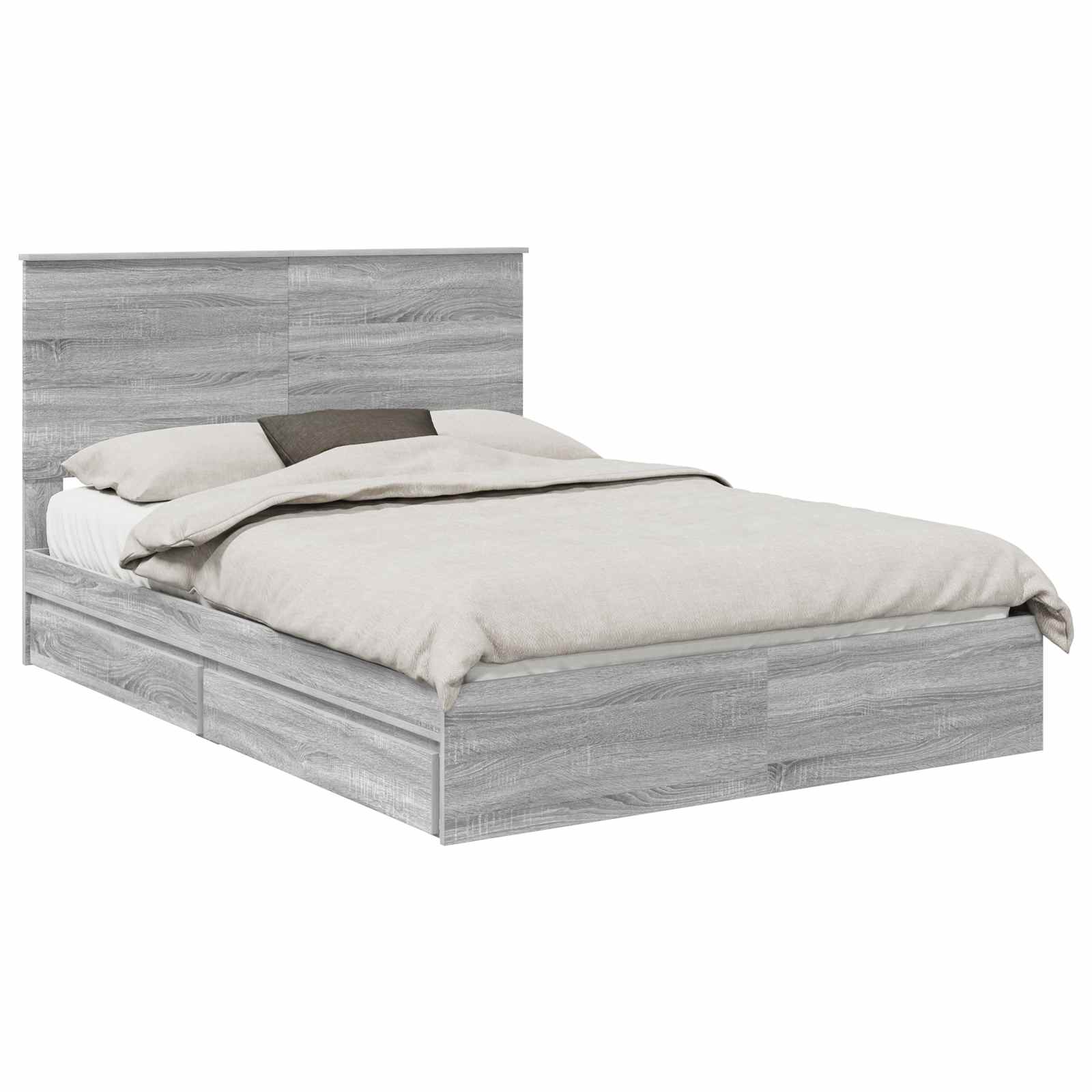Cama con almacenamiento con cabecera Gris Sonoma 160 x 200 cm