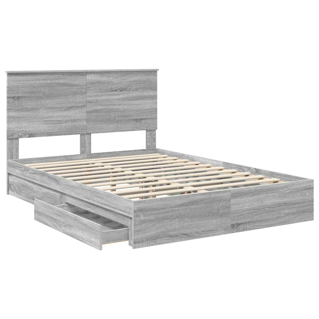 Cama con almacenamiento con cabecera Gris Sonoma 160 x 200 cm