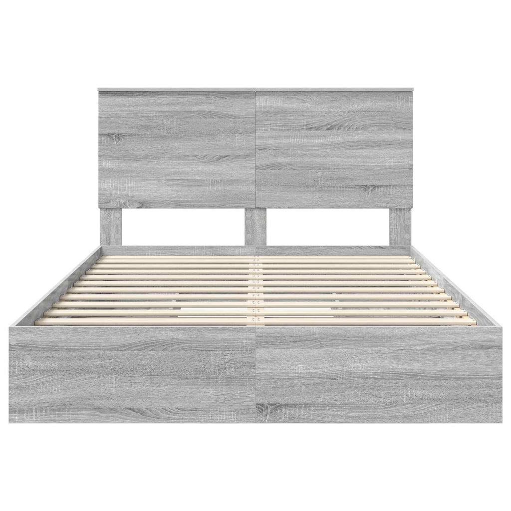 Cama con almacenamiento con cabecera Gris Sonoma 160 x 200 cm
