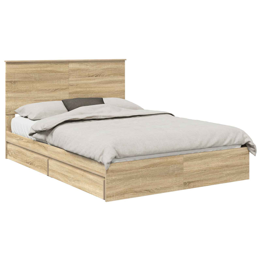 Cama con almacenamiento con cabecera Roble Sonoma 150 x 200 cm