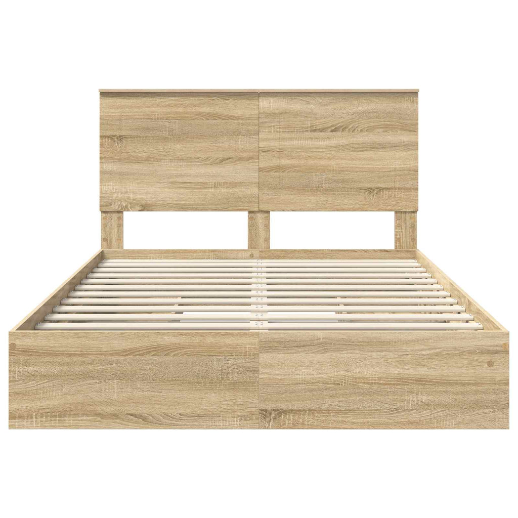 Cama con almacenamiento con cabecera Roble Sonoma 150 x 200 cm