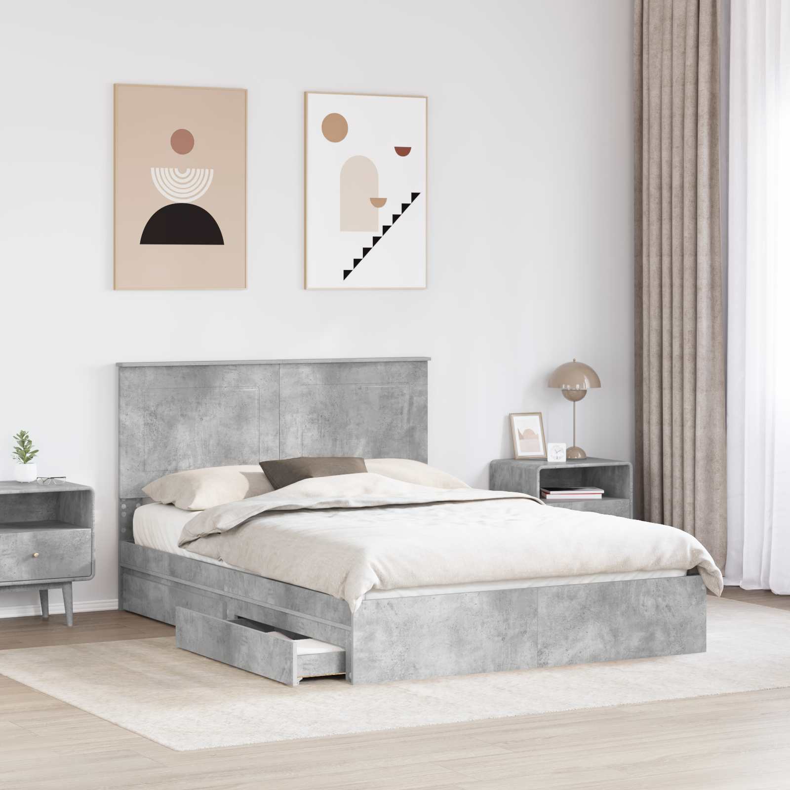 Cama con almacenamiento con cabecera Gris Concreto 150 x 200 cm