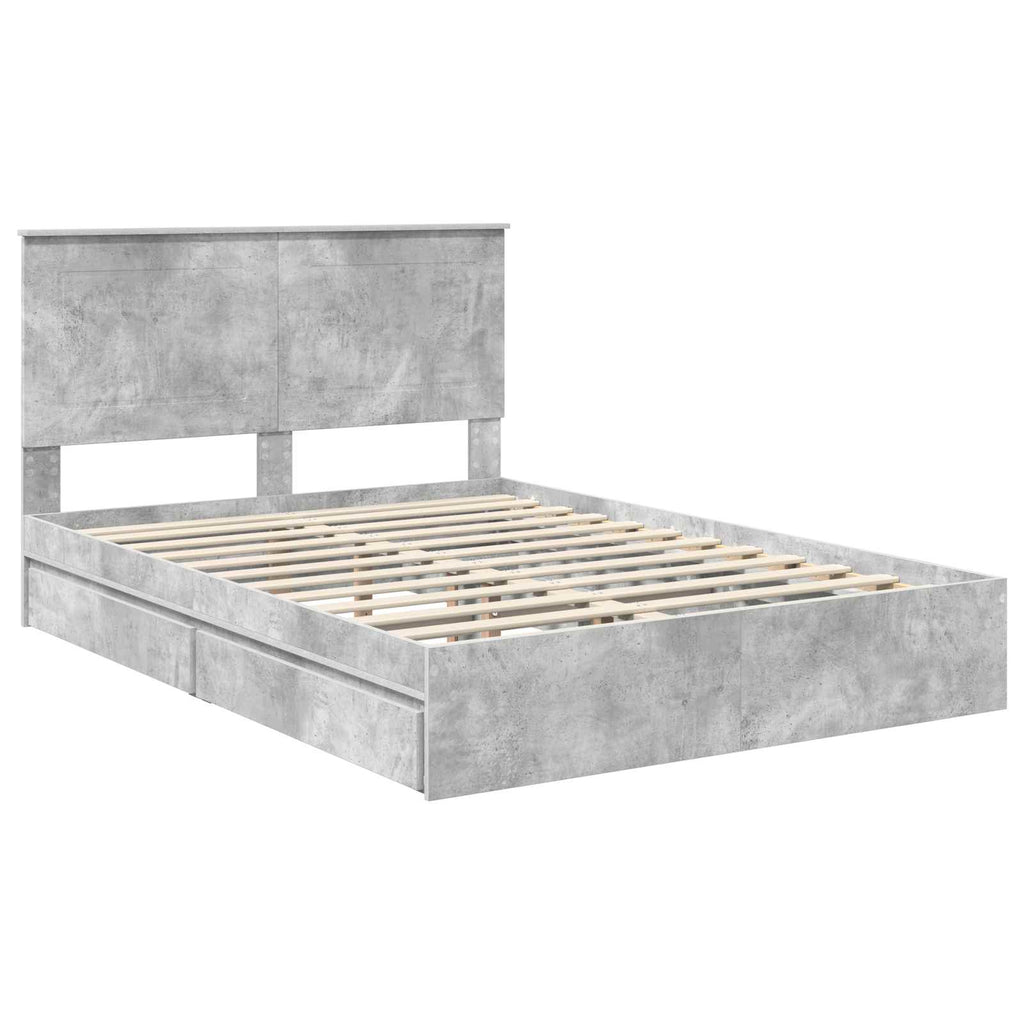 Cama con almacenamiento con cabecera Gris Concreto 150 x 200 cm