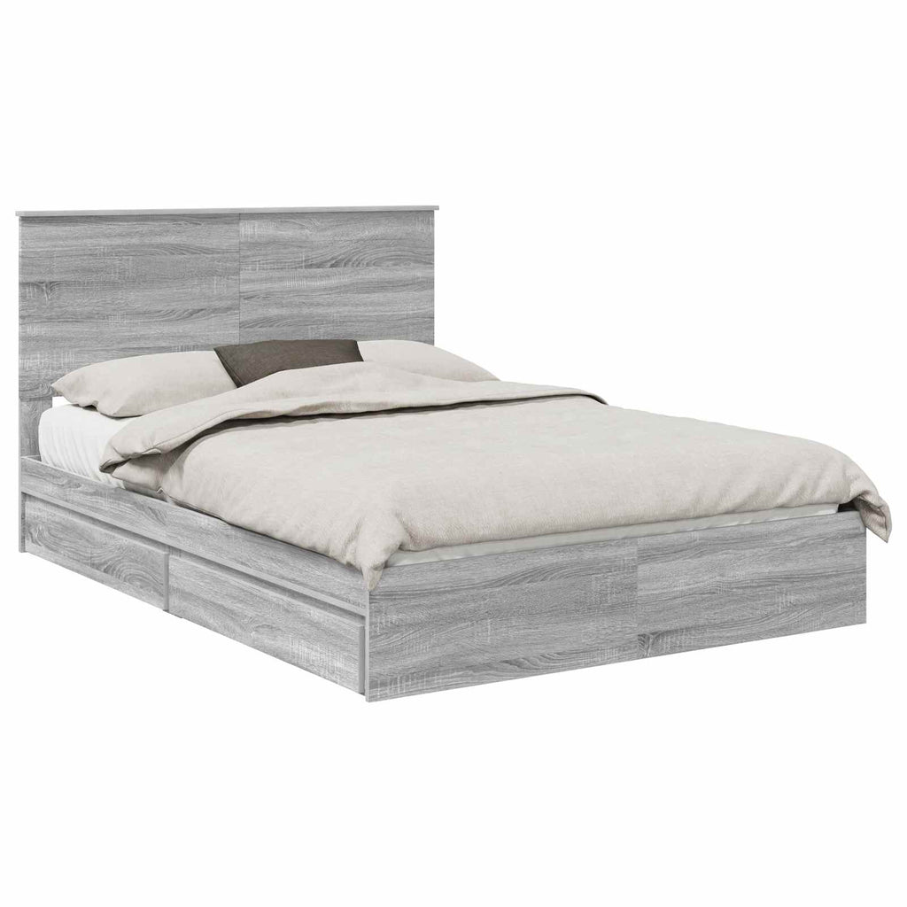 Cama con almacenamiento con cabecera Gris Sonoma 150 x 200 cm