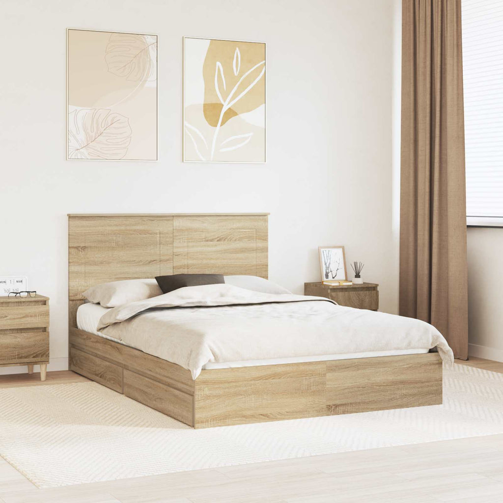 Cama con almacenamiento con cabecera Roble Sonoma 140 x 190 cm