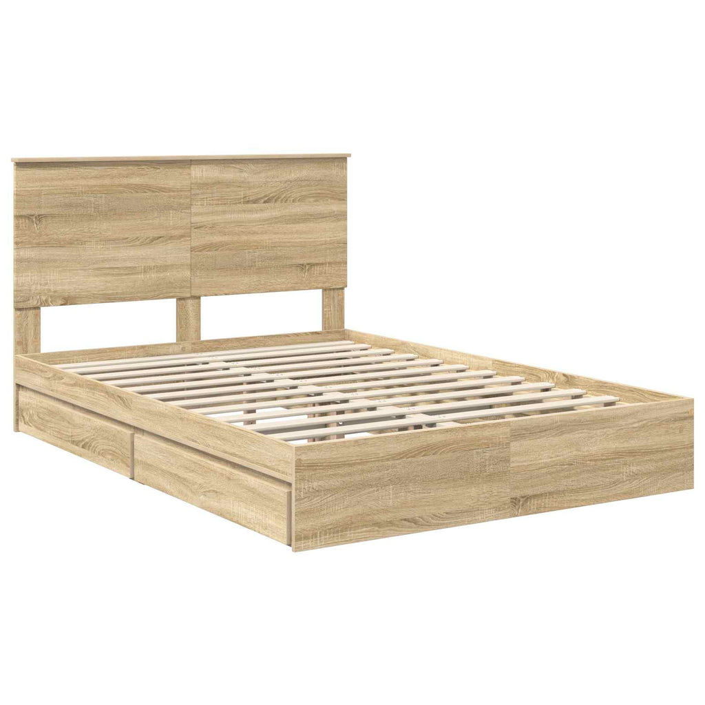 Cama con almacenamiento con cabecera Roble Sonoma 140 x 190 cm