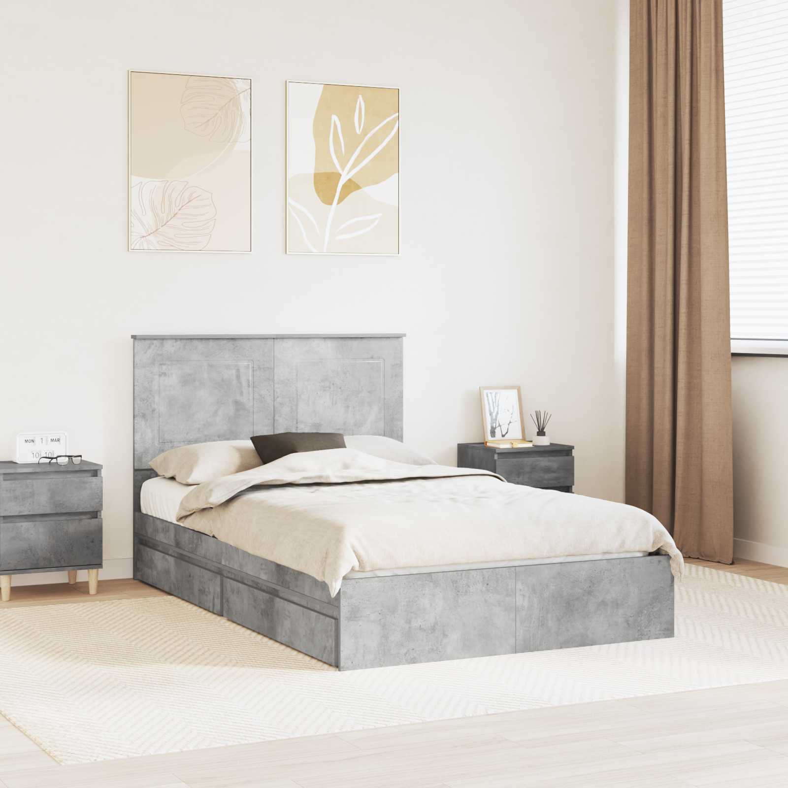 Storage Bed with Headboard Concrete Grey 100 x 200 cm