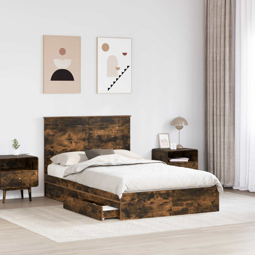 Cama con almacenamiento con cabecera Roble ahumado 135 x 190 cm