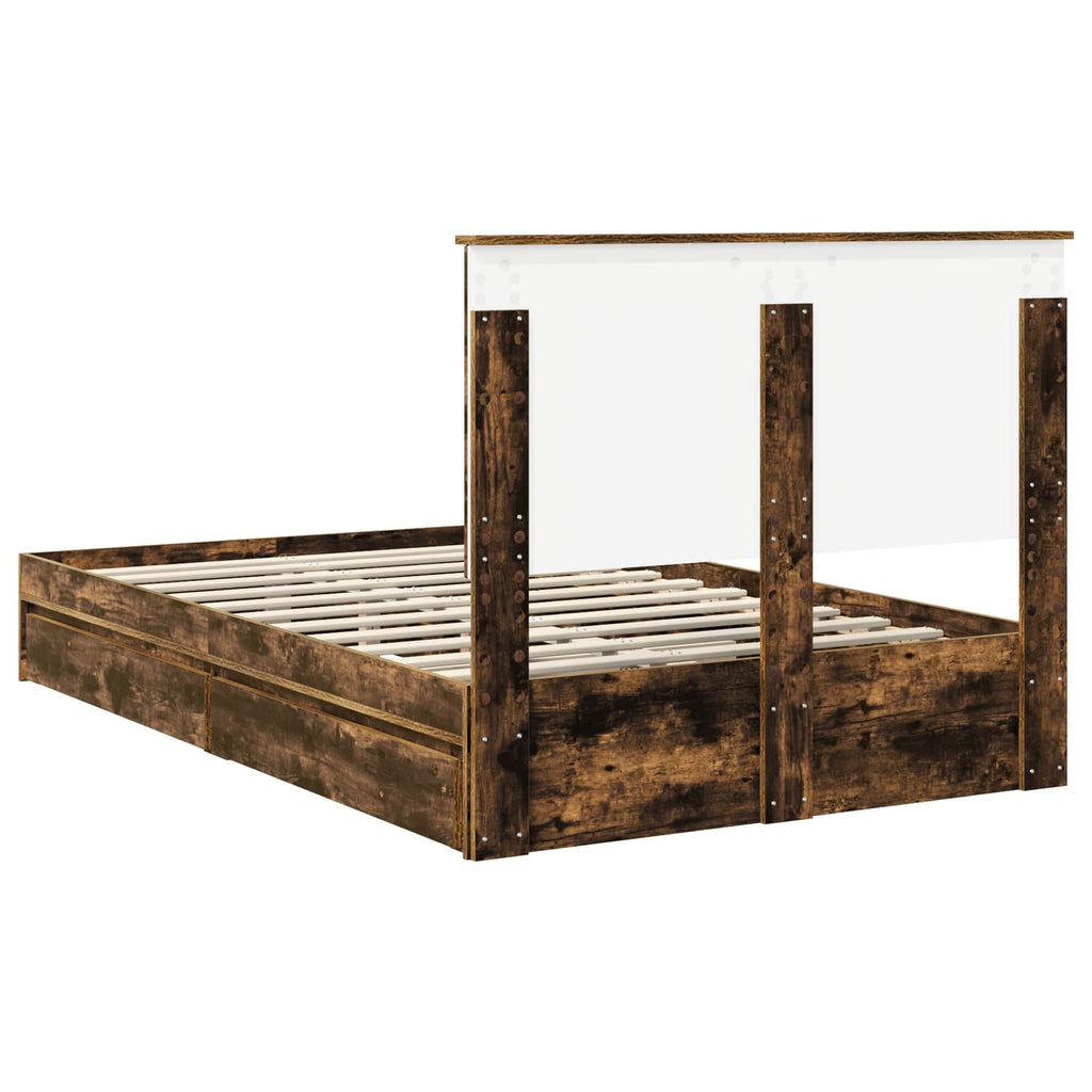 Cama con almacenamiento con cabecera Roble ahumado 135 x 190 cm