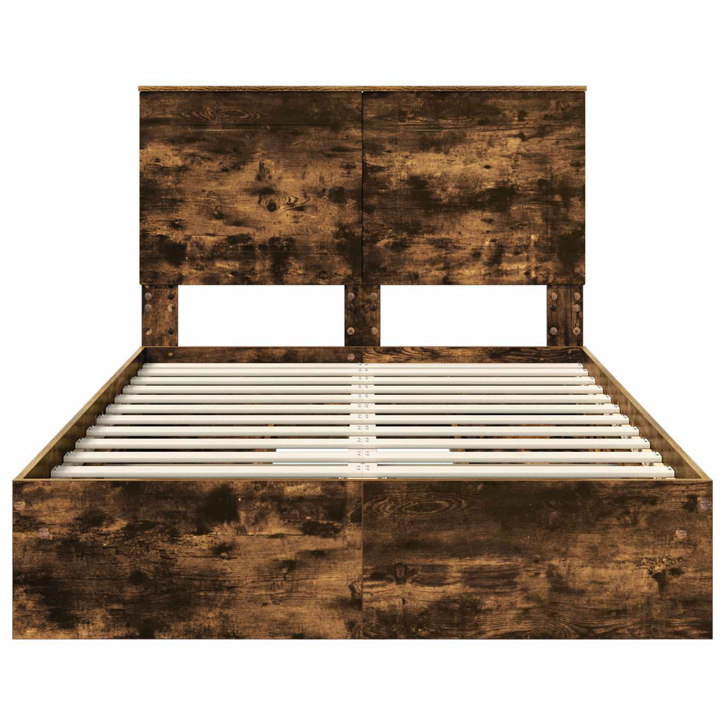 Cama con almacenamiento con cabecera Roble ahumado 135 x 190 cm