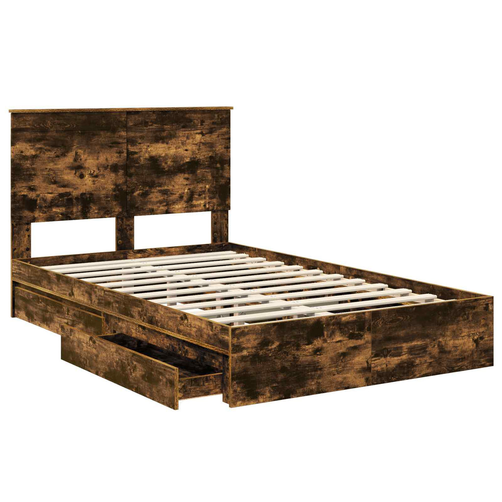 Cama con almacenamiento con cabecera Roble ahumado 120 x 200 cm