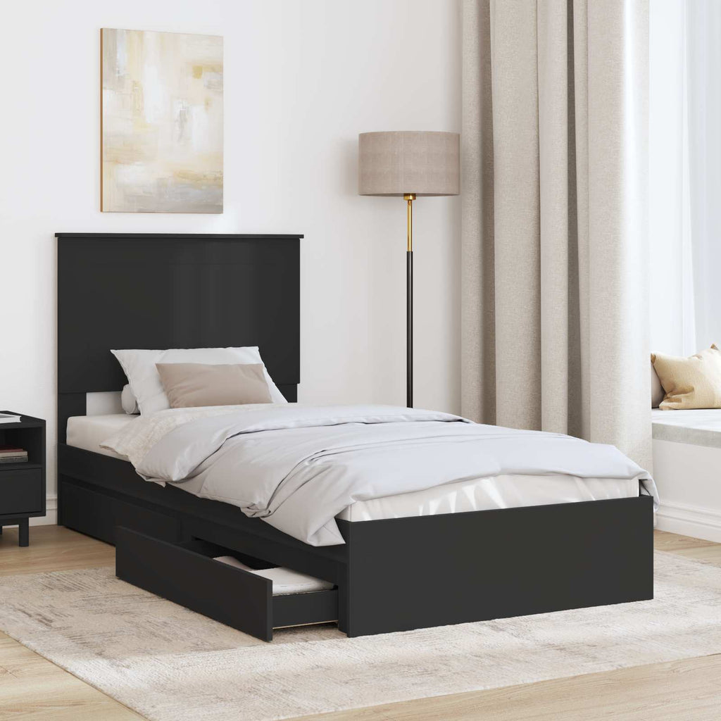 Cama con almacenamiento Negro 100 x 200 cm Madera de ingeniería