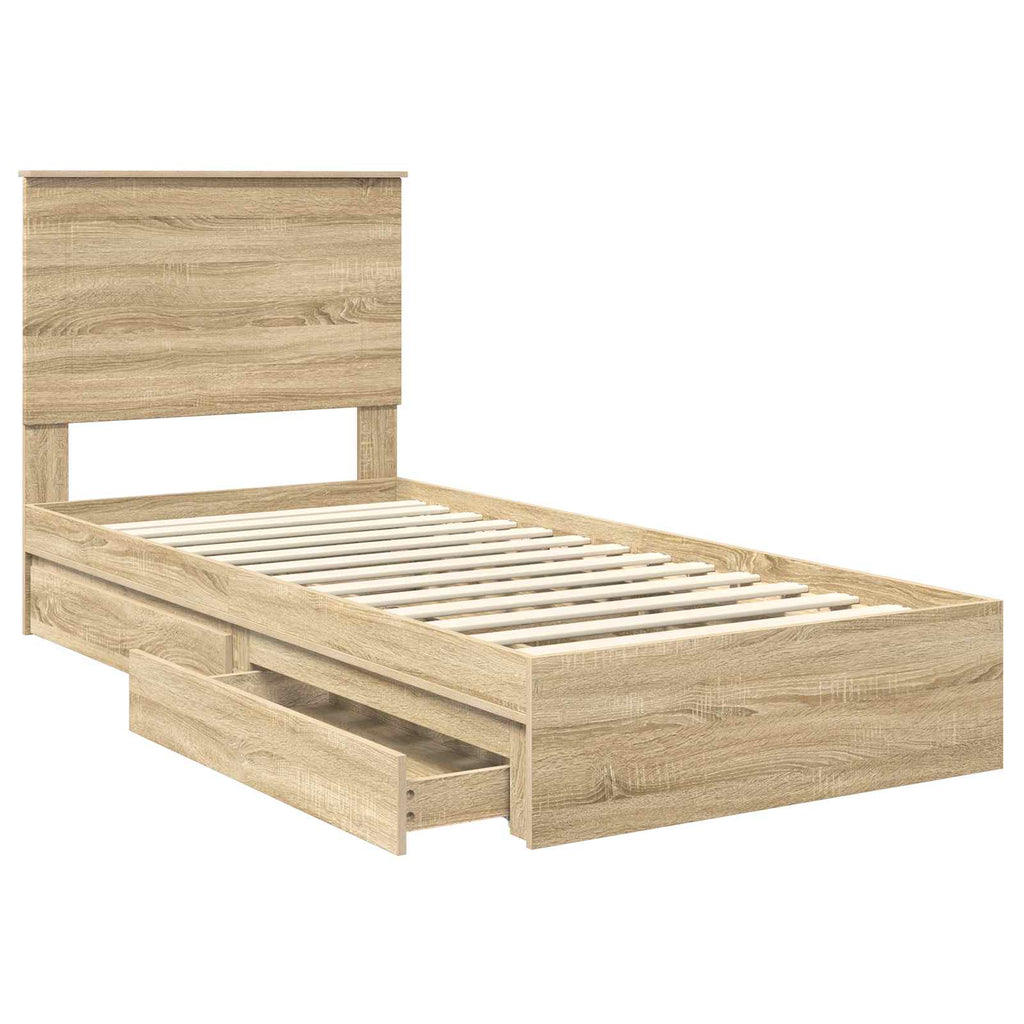 Cama con almacenamiento con cabecera Roble Sonoma 100 x 200 cm