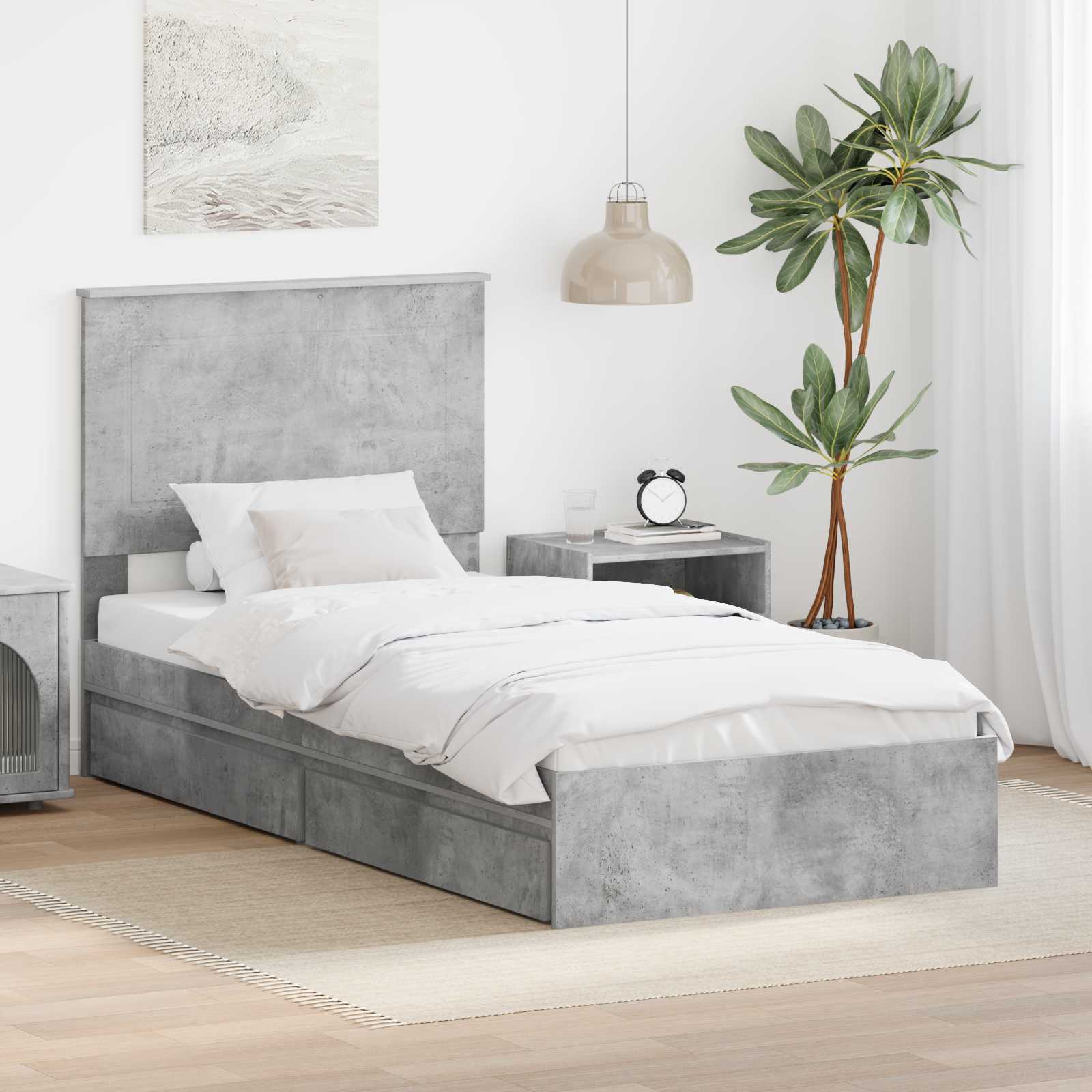 Cama con almacenamiento con cabecera Gris Concreto 100 x 200 cm