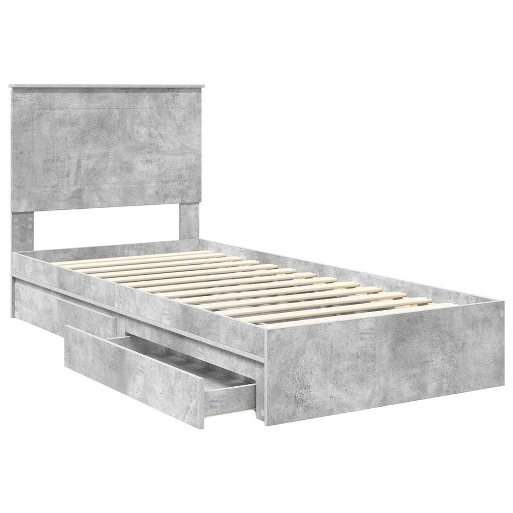 Cama con almacenamiento con cabecera Gris Concreto 100 x 200 cm