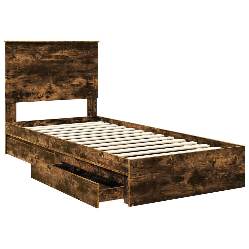 Cama con almacenamiento con cajón Roble ahumado 100 x 200 cm