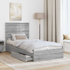 Cama con almacenamiento con cabecera Gris Sonoma 100 x 200 cm