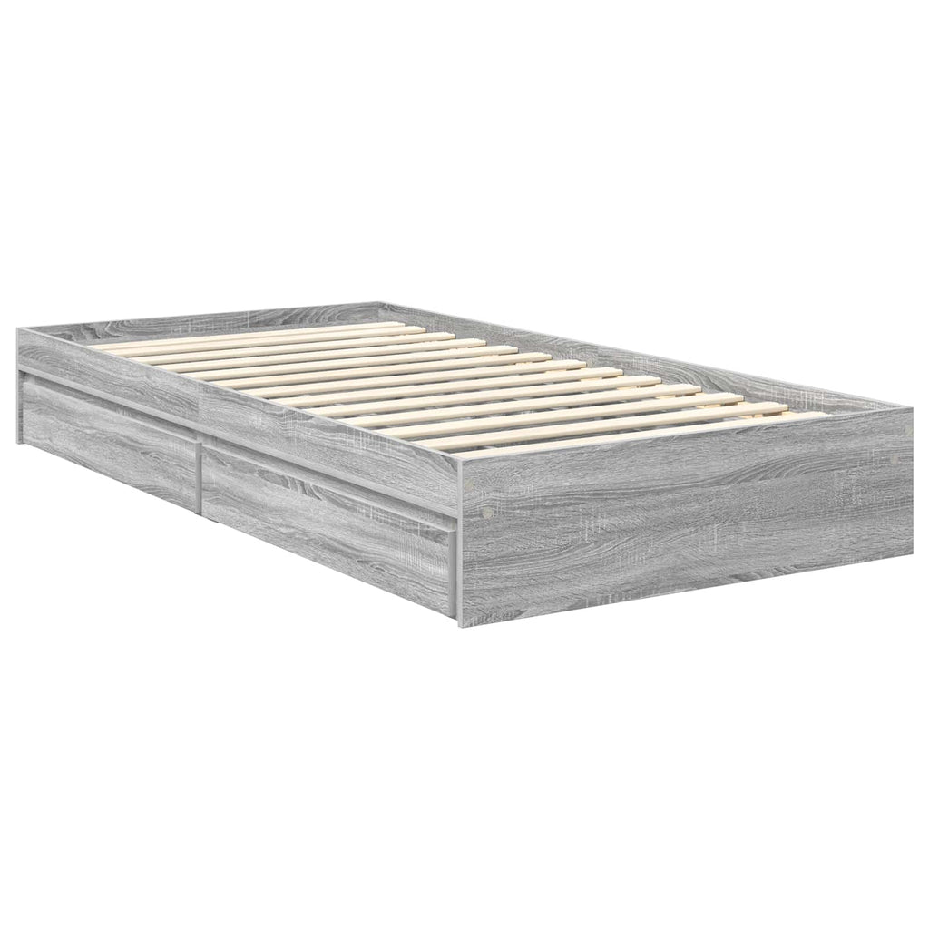 Cama con almacenamiento con cabecera Gris Sonoma 100 x 200 cm