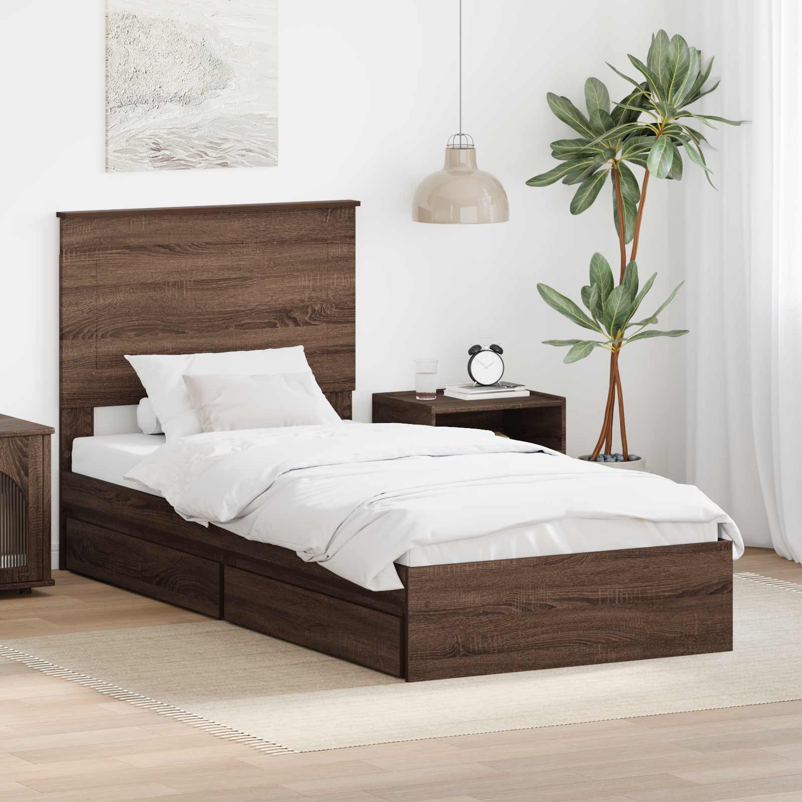 Cama con almacenamiento con cabecera Roble Marrón 100 x 200 cm