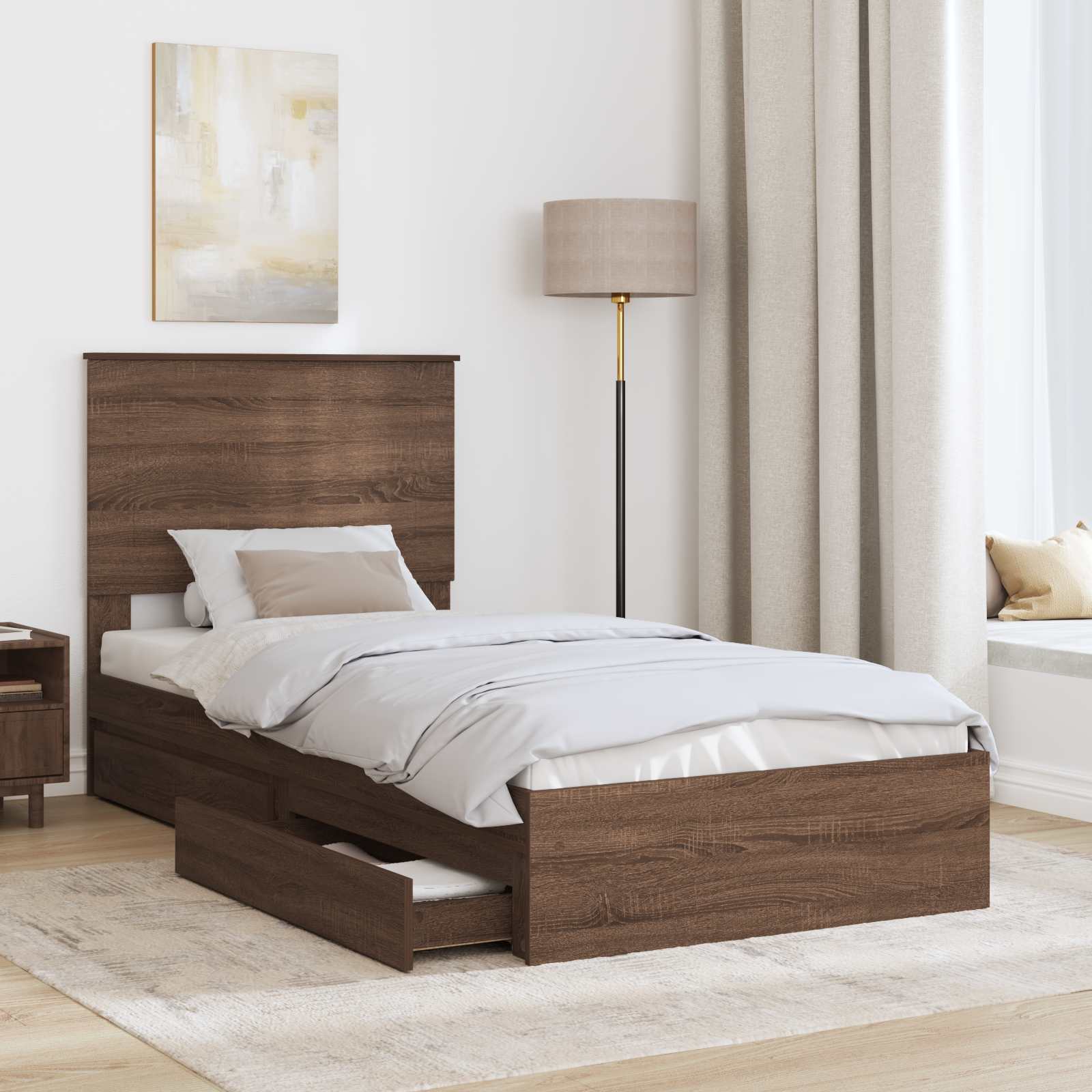 Cama con almacenamiento con cabecera Roble Marrón 100 x 200 cm