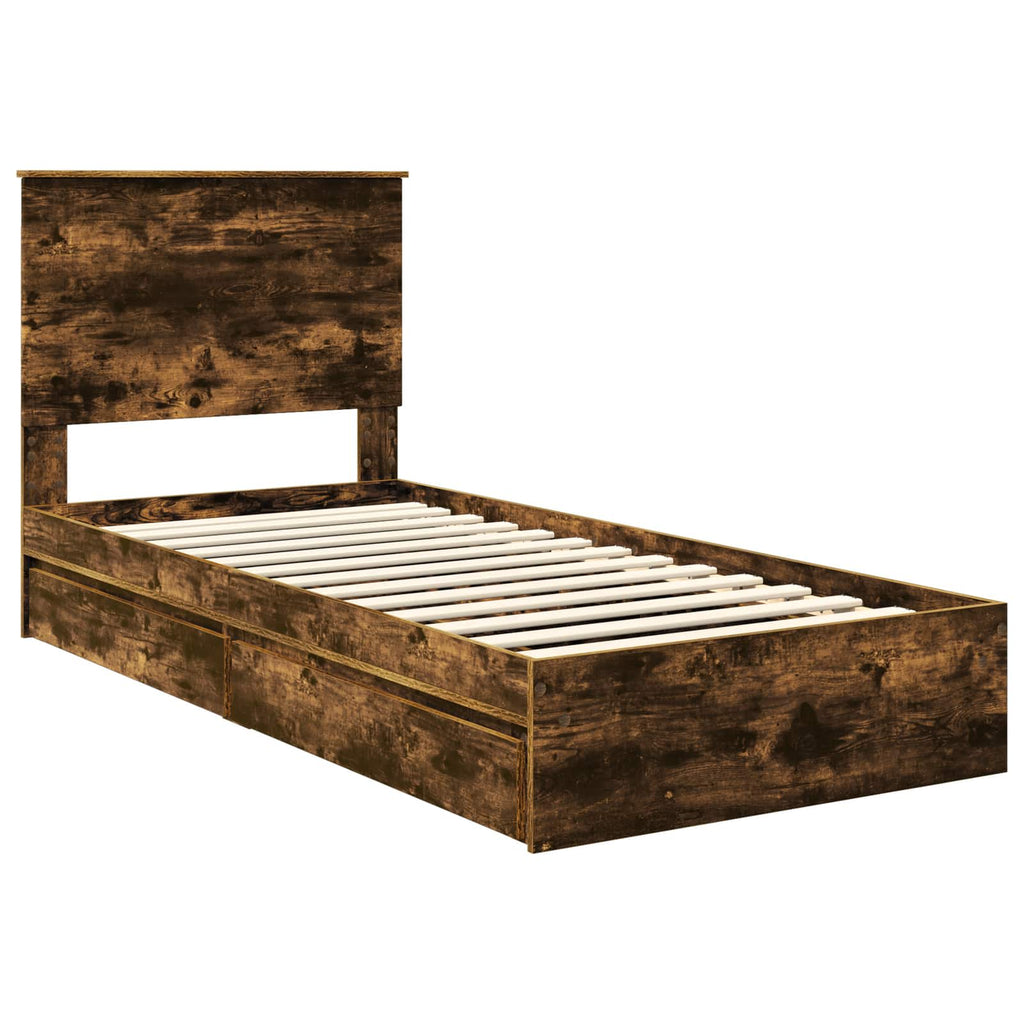 Cama con almacenamiento con cabecera Roble ahumado 90 x 190 cm