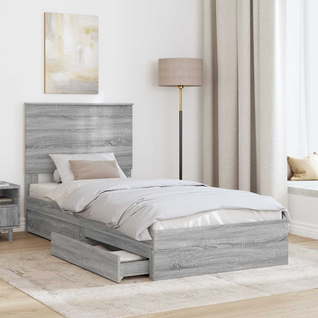 Cama con almacenamiento con cabecera Gris Sonoma 90 x 190 cm
