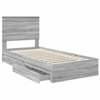 Cama con almacenamiento con cabecera Gris Sonoma 90 x 190 cm