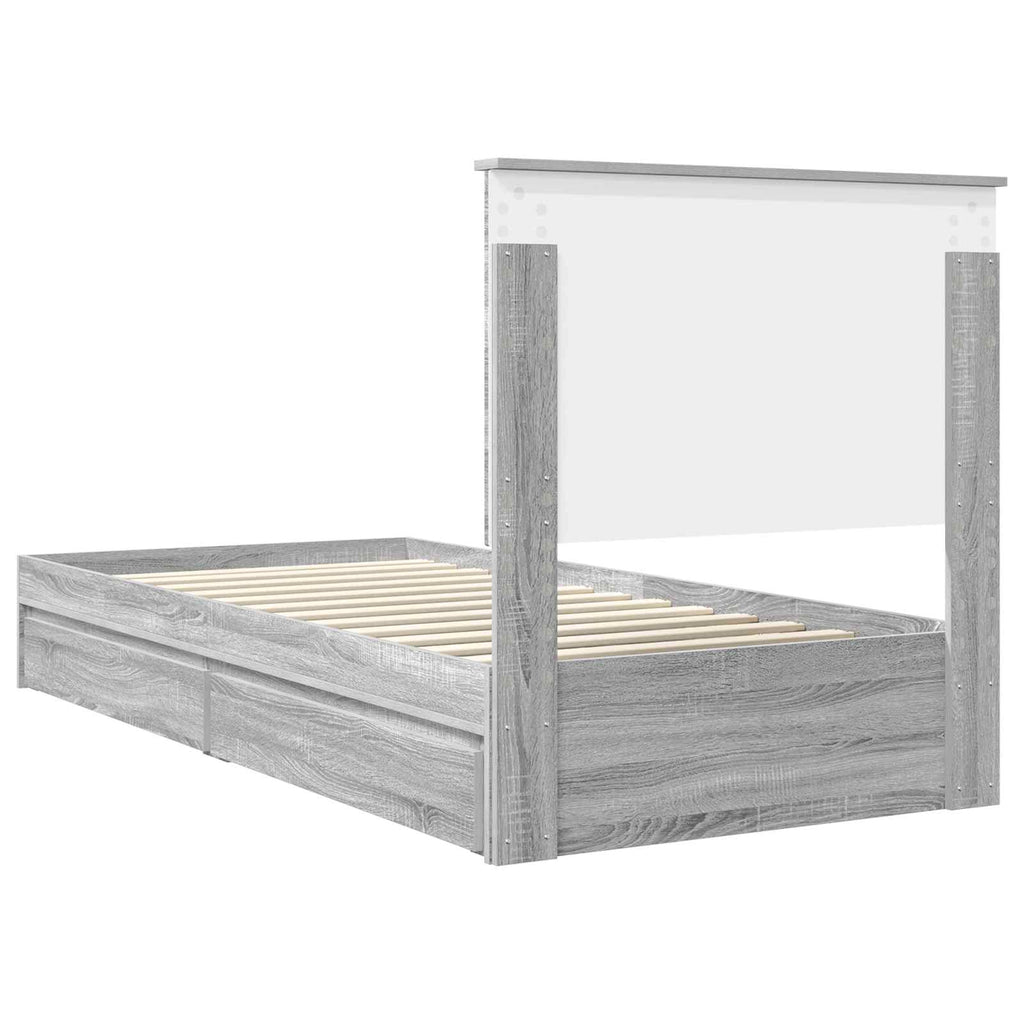 Cama con almacenamiento con cabecera Gris Sonoma 90 x 190 cm