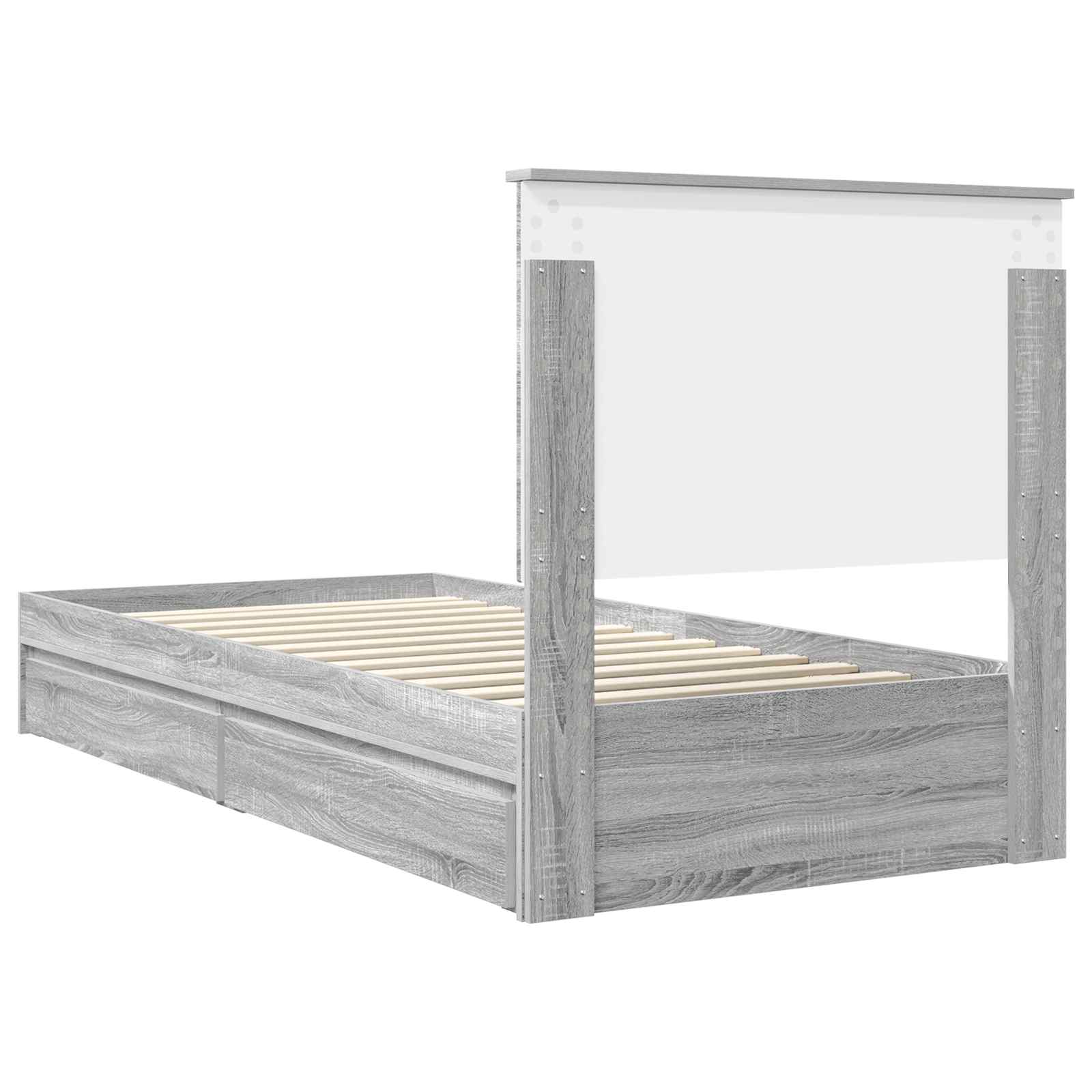 Cama con almacenamiento con cabecera Gris Sonoma 90 x 190 cm