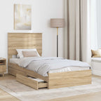 Cama con almacenamiento con cabecera Roble Sonoma 90 x 200 cm