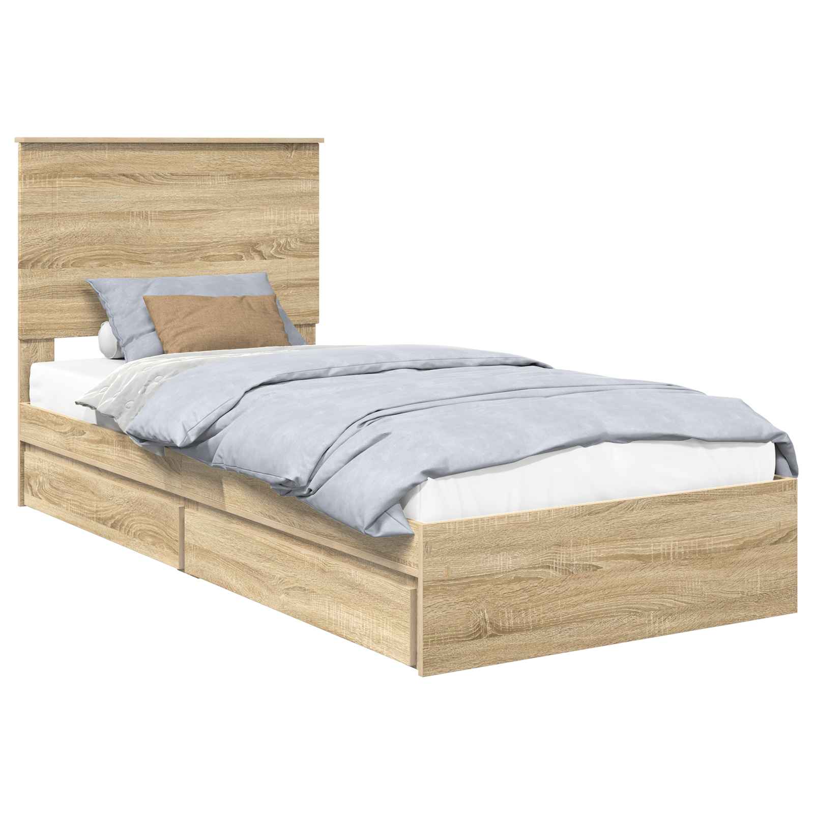 Cama con almacenamiento con cabecera Roble Sonoma 90 x 200 cm