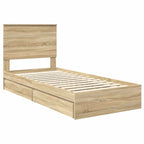 Cama con almacenamiento con cabecera Roble Sonoma 90 x 200 cm