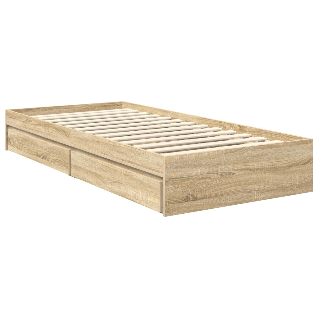 Cama con almacenamiento con cabecera Roble Sonoma 90 x 200 cm