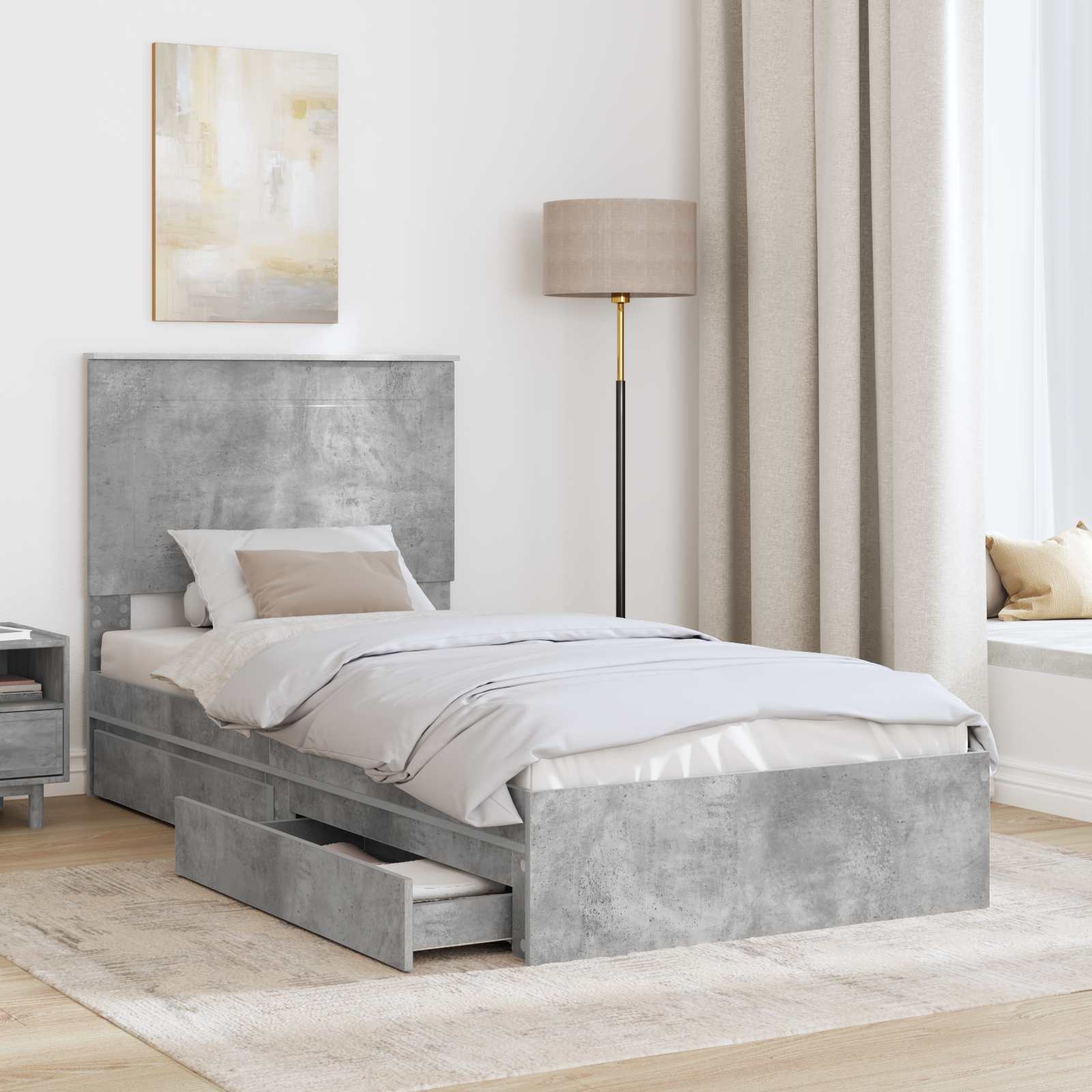 Cama con almacenamiento con cabecera Gris Concreto 90 x 200 cm