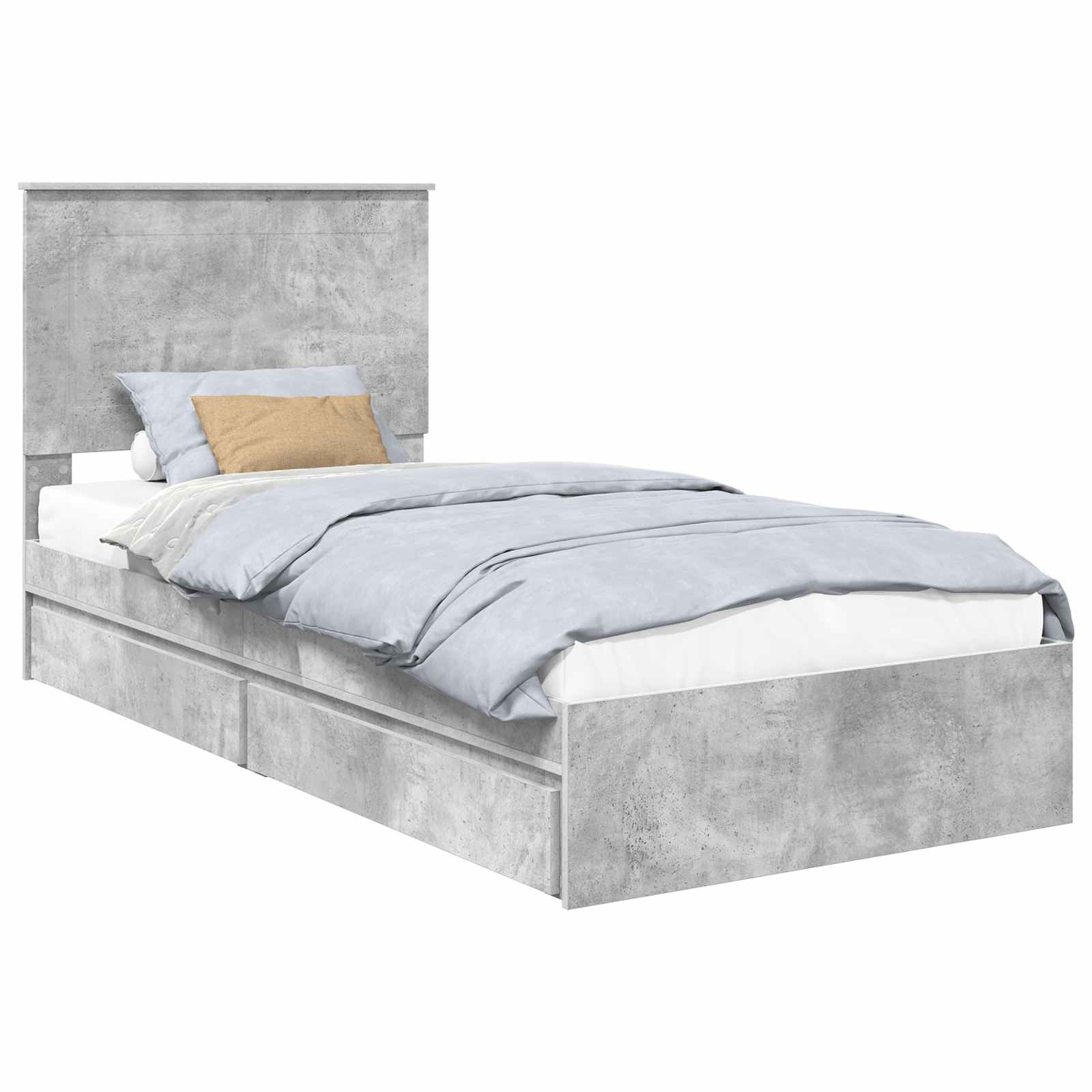 Cama con almacenamiento con cabecera Gris Concreto 90 x 200 cm