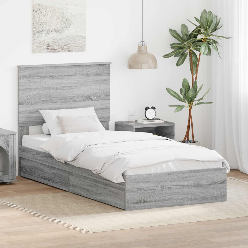 Cama con almacenamiento con cabecera Gris Sonoma 90 x 200 cm