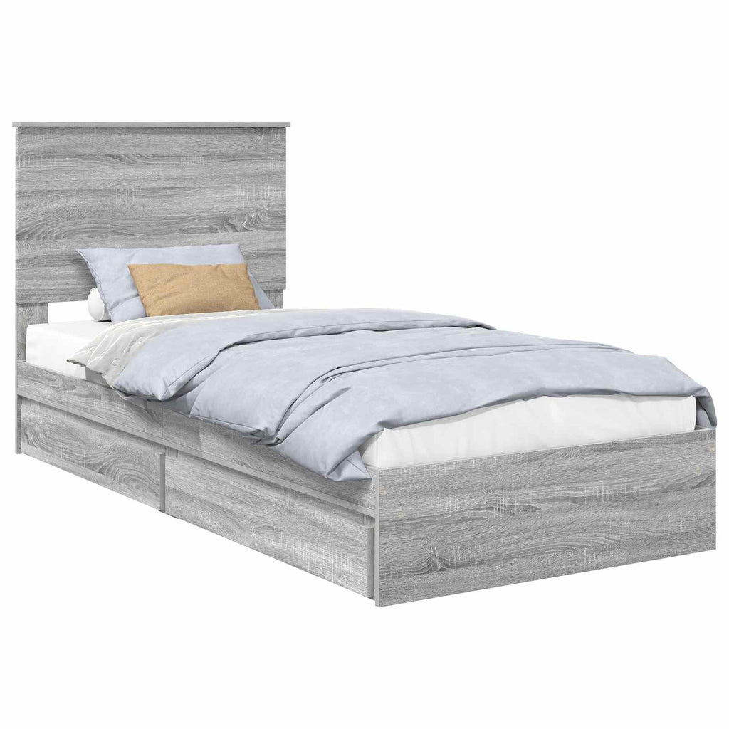 Cama con almacenamiento con cabecera Gris Sonoma 90 x 200 cm