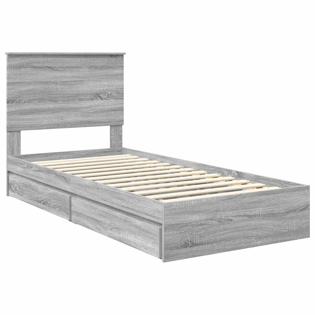 Cama con almacenamiento con cabecera Gris Sonoma 90 x 200 cm