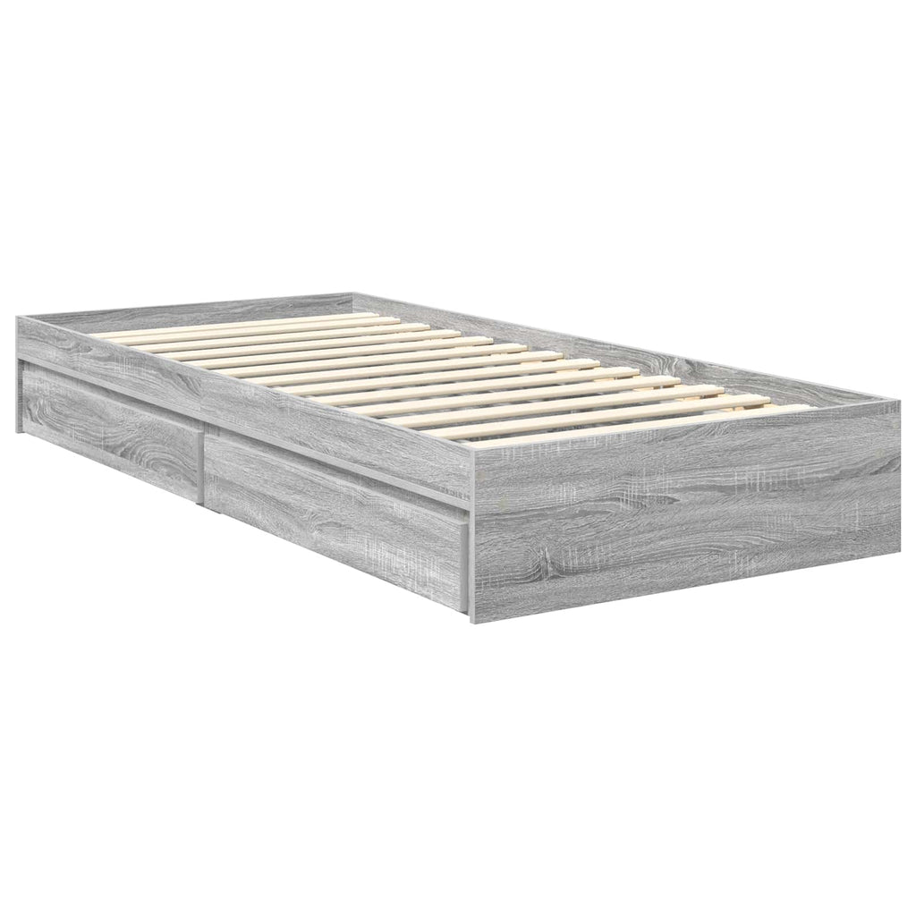 Cama con almacenamiento con cabecera Gris Sonoma 90 x 200 cm