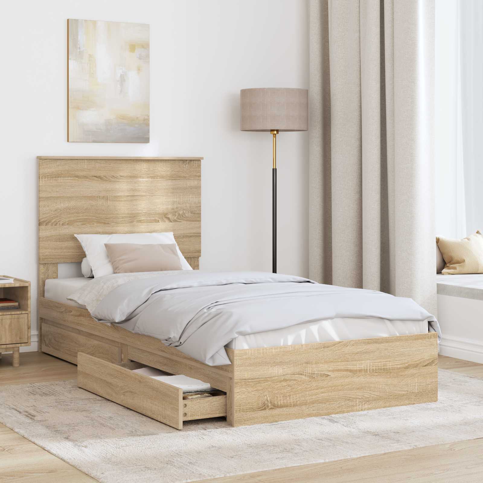 Cama con almacenamiento con cabecera Roble Sonoma 75 x 190 cm