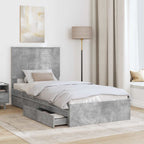 Cama con almacenamiento con cabecera Gris Concreto 75 x 190 cm