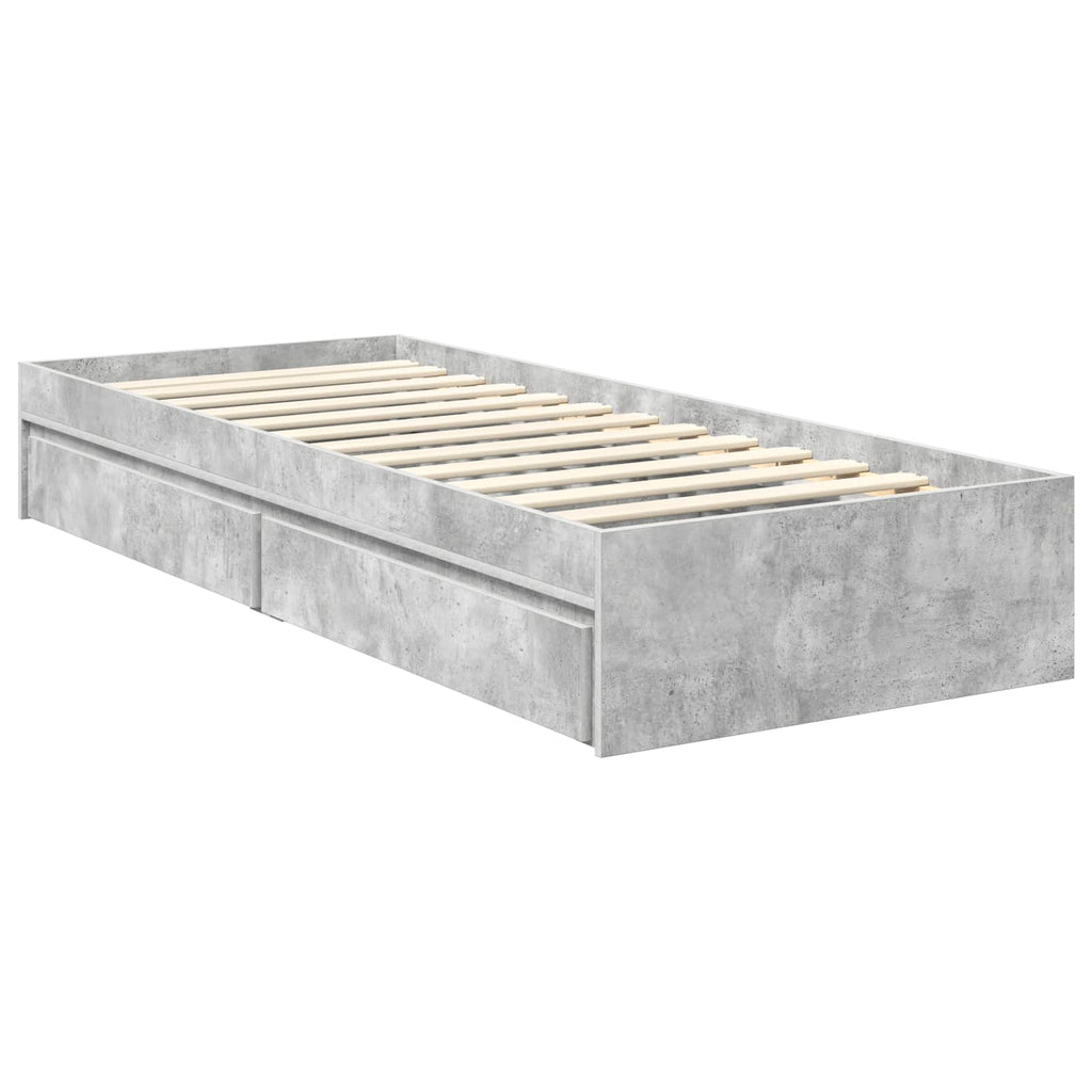 Cama con almacenamiento con cabecera Gris Concreto 75 x 190 cm