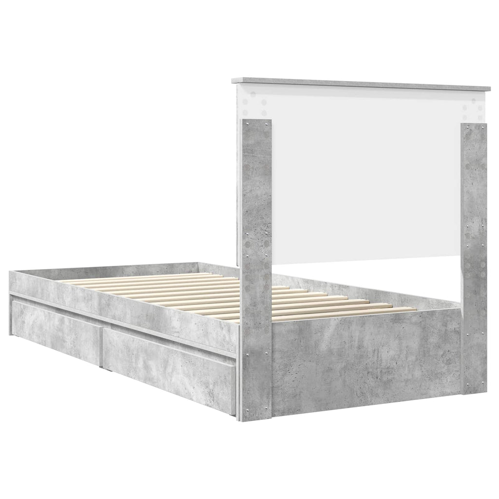 Cama con almacenamiento con cabecera Gris Concreto 75 x 190 cm