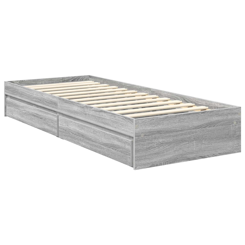 Cama con almacenamiento con cabecera Gris Sonoma 75 x 190 cm