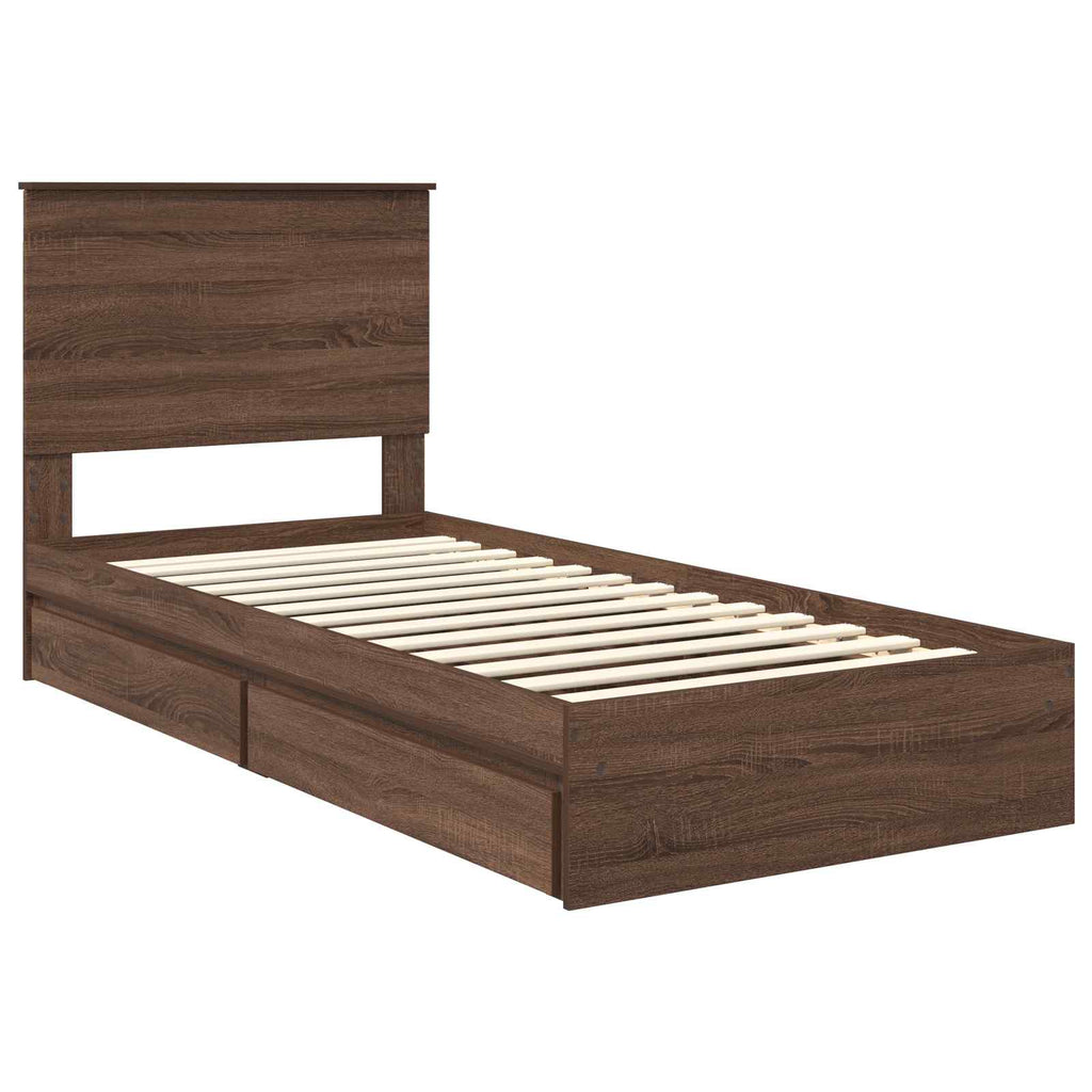 Cama con almacenamiento con cabecera Roble Marrón 75 x 190 cm